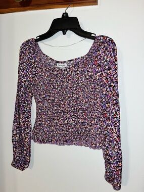 love, Fire Purple Floral Smocked Long-Sleeve Top with Pink Accents